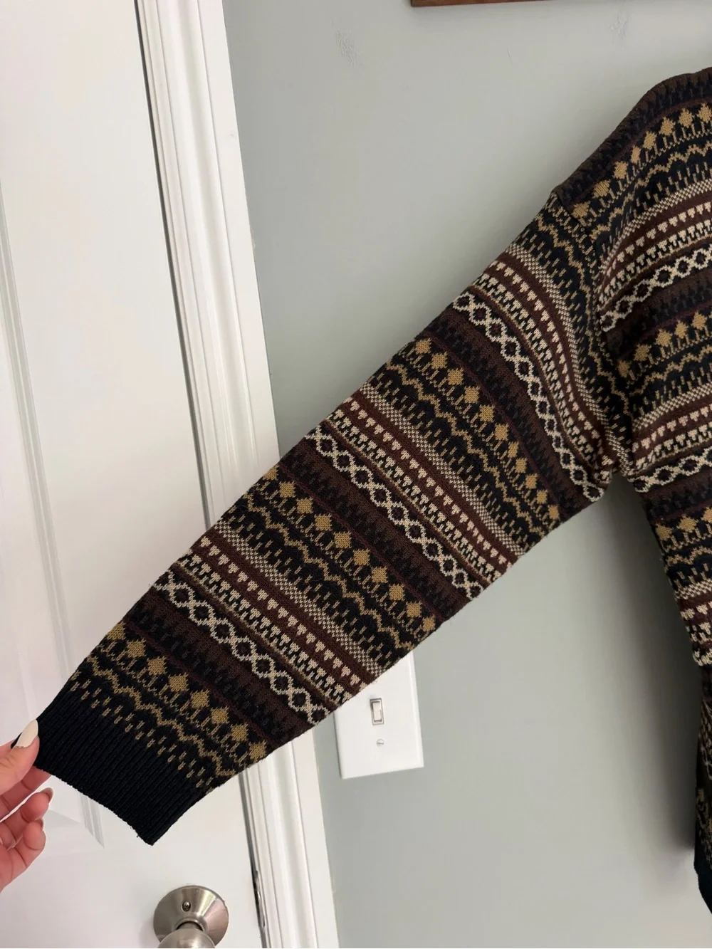 VTG Van Heusen Neutral Fair Isle Western Knit Crew Neck Grandpa Sweater